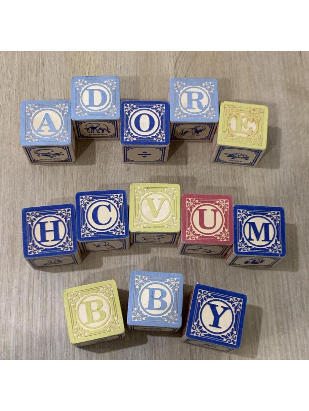 Vintage Uncle Goose Wooden Block Set Alphabet Letters Numbers Animals 13 Pieces